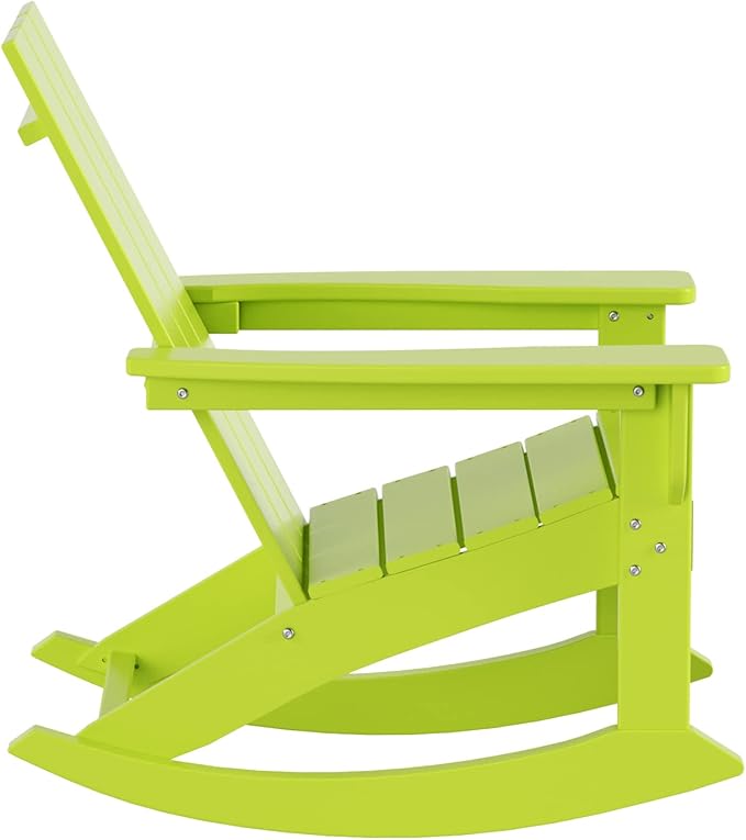WestinTrends Ashore Patio Rocking Chairs Set of 2, All Weather Poly Lumber Plank Adirondack Rocker Chair, Modern Farmhouse Outdoor Rocking Chairs for Porch Garden Backyard and Indoor, Lime