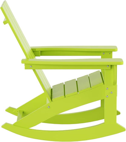 WestinTrends Ashore Patio Rocking Chairs Set of 4, All Weather Poly Lumber Plank Adirondack Rocker Chair, Modern Farmhouse Outdoor Rocking Chairs for Porch Garden Backyard and Indoor, Lime