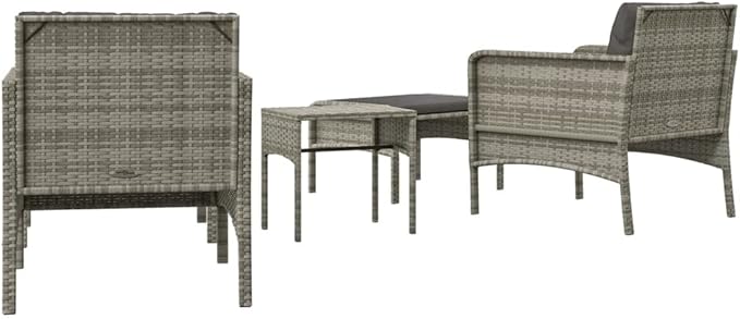vidaXL 5 Piece Patio Lounge Set - Gray Poly Rattan Outdoor Furniture with Metal Frame, Cushioned Chairs, Stools & Table - Industrial Look for Garden & Terrace