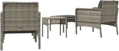 vidaXL 5 Piece Patio Lounge Set - Gray Poly Rattan Outdoor Furniture with Metal Frame, Cushioned Chairs, Stools & Table - Industrial Look for Garden & Terrace