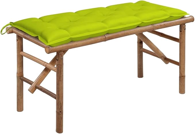 Bright Green Folding Garden Bench with Waterproof Cushion, Natural Bamboo Fiber Patio Furniture for Outdoor Seating, Portable Foldable Design for Terrace and Garden, Durable