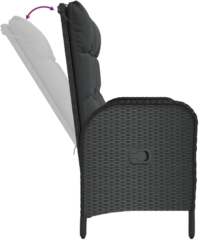 Garden Bench Deck Bench Reclining Patio Bench with Cushions 42.1" Poly Rattan Black - Photo 6