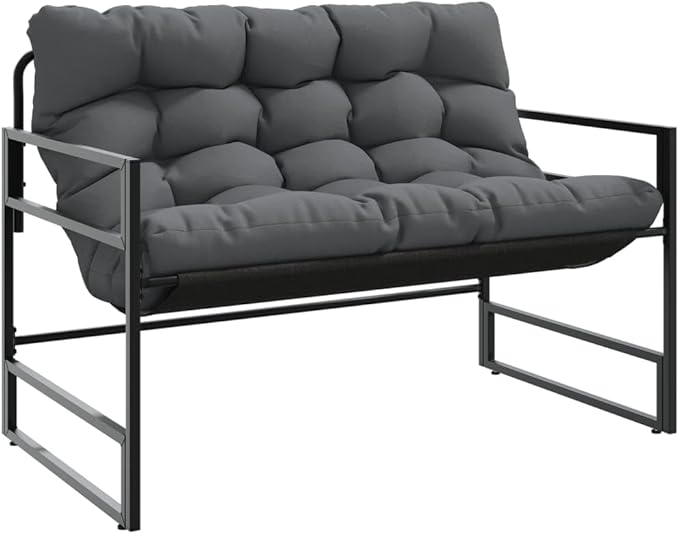 Garden Bench Anthracite 44.5 Inch Outdoor Metal Bench with Textilene Fabric, Powder-Coated Steel Frame for Patio Backyard Terrace Balcony, 485lb Capacity Modern Seating for 2