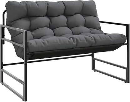 Garden Bench Anthracite Black Powder-Coated Steel Textilene Fabric Outdoor Seating for Two People with 485 lb Capacity and Removable Cushion Cover