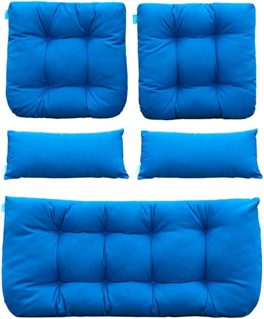 QILLOWAY Outdoor Patio Wicker Seat Cushions Group Loveseat/Two U-Shape/Two Lumbar Pillows for Patio Furniture,Wicker Loveseat,Bench,Porch,All Weather, Settee of 5 (Blue)