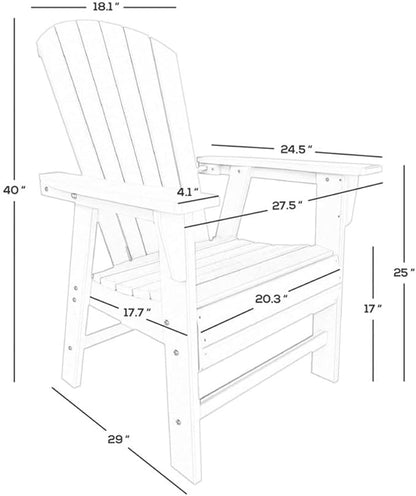 Costaelm Outdoor Adirondack Chair, HDPE Patio Balcony Pool Chair, Modern Front Porch Fire Pit Backyard Chair, Garden Resin Lounge Chair for Outside, Black