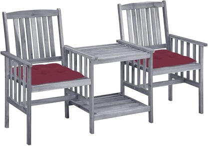vidaXL Solid Acacia Wood Patio Chairs with Tea Table and Cushions - Comfortable Outdoor Seating Experience, ic Gray Finish, Easy DIY Assembly, Ideal for Garden and Patio