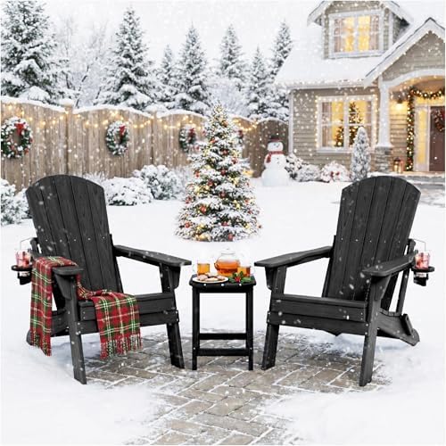 Folding Adirondack Chairs and Table 3-Piece Set, HDPE All Weather Resistant Plastic Outdoor Patio Chairs - Photo 1