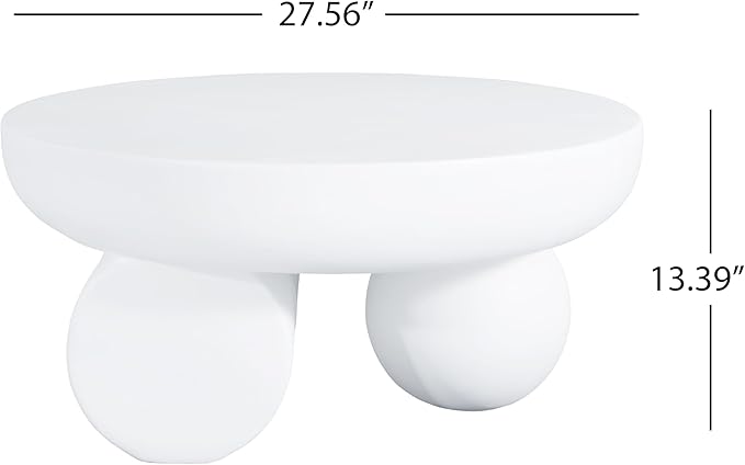 Christopher Knight Home Rico 27.5" Outdoor Coffee Table with Spherical and Cylinder Leg, MGO Round End Table with Ball Legs, No Assembly Patio Table for Poolside/Balcony/Backyard, White