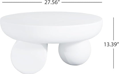 Christopher Knight Home Rico 27.5" Outdoor Coffee Table with Spherical and Cylinder Leg, MGO Round End Table with Ball Legs, No Assembly Patio Table for Poolside/Balcony/Backyard, White