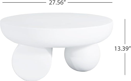 Christopher Knight Home Rico 27.5" Outdoor Coffee Table with Spherical and Cylinder Leg, MGO Round End Table with Ball Legs, No Assembly Patio Table for Poolside/Balcony/Backyard, White