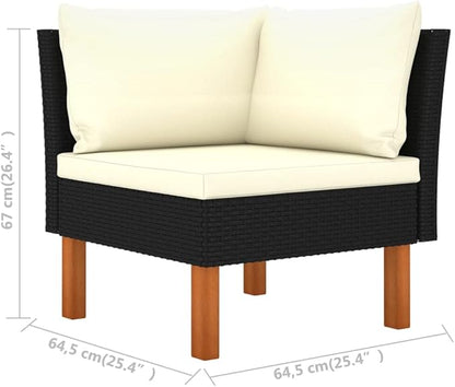 2-Piece Square Outdoor Sofa Black PE Rattan Modular Loveseat Set 25.4"x25.4"x26.4" Lightweight Cushions for Balcony Garden Porch Poolside