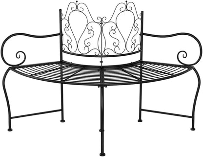 Tree Bench 59.1 Inch Black Steel Outdoor Patio Furniture, Wrap Around Garden for Trees, Weather-Resistant Metal Bench Seat for Yard, Lawn, Park, Durable & Stylish Backyard Decor