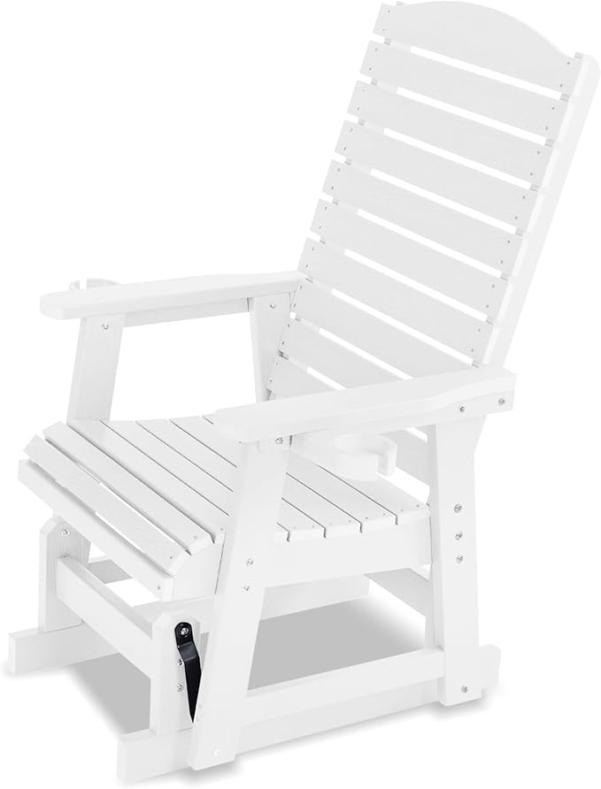 Poly Lumber Patio Glider with Cup Holders, High Backrest and Deep Contoured Seat, HIPS Material, All-Weather Resistant - Photo 1
