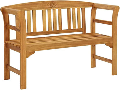 Garden Bench, Natural Solid Acacia Wood Outdoor Seating, Durable Patio Furniture with Rose Engraving, Weatherproof Porch Bench for 2, 44.9 Inch Bench Seating