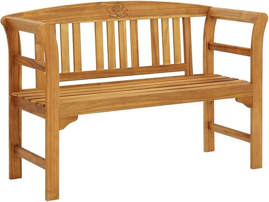 Garden Bench, Natural Solid Acacia Wood Outdoor Seating, Durable Patio Furniture with Rose Engraving, Weatherproof Porch Bench for 2, 44.9 Inch Bench Seating