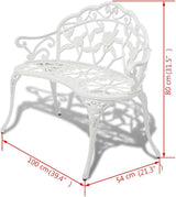 White Cast Aluminum and Cast Iron Garden Bench 39.4 Inch Durable Outdoor Furniture with Decorative Inlays for Patio - Photo 2