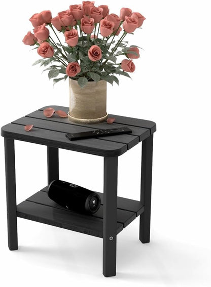 Upgraded Outdoor Side Table, 2-Tier Small Outdoor Table for Patio, Adirondack Side Tables for Outside or Indoor, Patio End Table for Pool, Porch, Weather Resistant Easy (Upgraded Black)