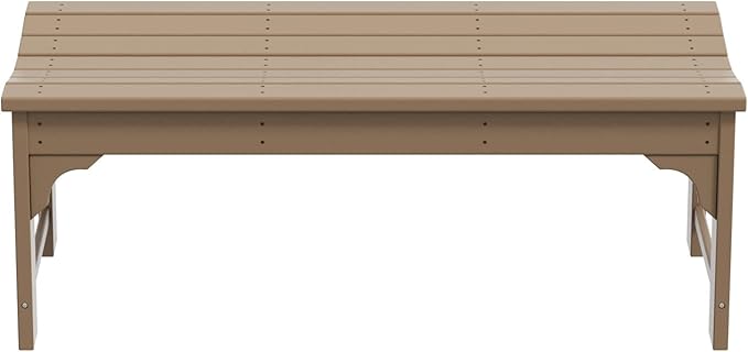 WO Home Furniture Outdoor 46" Backless HDPE Adirondack Bench, Poly Lumber Seat for Patio, Backyard, Balcony, All Weather Resistant with UV Protection, Weatherwood
