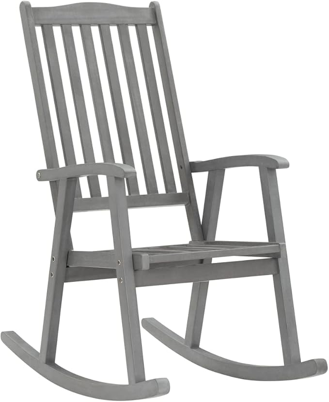 Outdoor Rocking Chair with Anthracite Cushions, Solid Acacia Wood Vintage Rocker with High Backrest for Patio, Porch - Photo 3