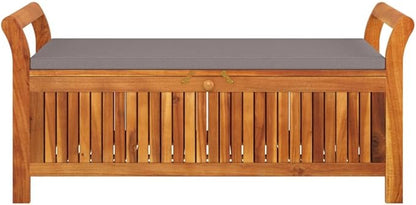 Patio Storage Bench,Living Room Benches, Outdoor Benches for Garden, Porch, Balcony, Outdoor, Lawn, Patio, Entrance Terrace Seating with Cushion 49.6" Solid Wood Acacia