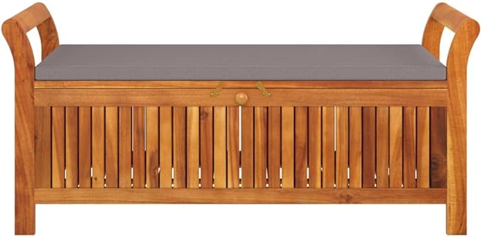 Patio Storage Bench with Cushion Wooden Storage Chair Wooden Garden Bench Porch Bench Patio Bench Outdoor Bench for Outdoor porches, lawns, Balconies and backyards. 49.6" Solid Wood Acacia