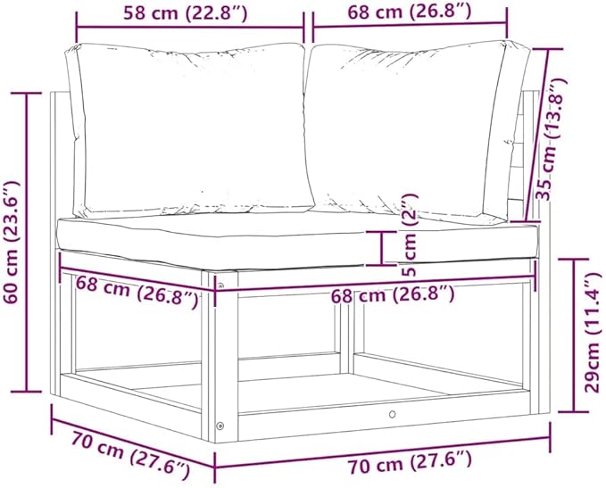 vidaXL Outdoor Solid Acacia Wood Sectional Corner Sofa with Cream White Cushions, Customizable Configurations - Photo 4