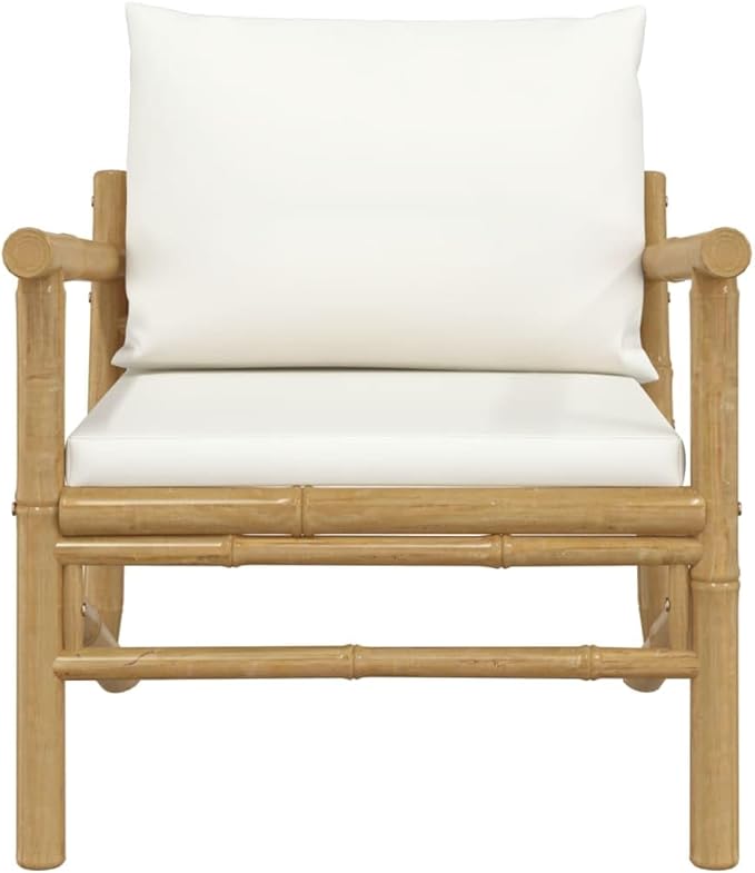 Garden Chair Set with Cream Cushions, Bamboo Frame, Polyester Foam PP Cotton Cushions - Photo 5