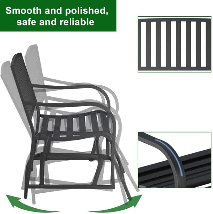 50" Outdoor Porch Glider Bench Patio Gliders, Full Metal Stabilized Steel Frame Finished with Rust Resistant Coating 2 Person Porch Glider, Suitable for Front Yard Garden, Balcony, Poolside