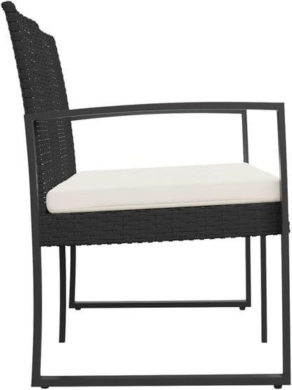 2-Seater Garden Bench, Black Powder-Coated Steel, Synthetic Polypropylene Outdoor Seating, Weatherproof Porch Patio Furniture, 242.5 lbs Capacity Patio Bench