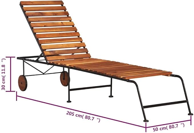36.6 lbs Rustic Brown Solid Acacia Wood Outdoor Chaise Lounge with 3-Position Reclining Backrest, Steel Frame - Photo 1
