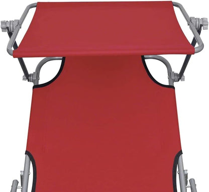 Red Folding Canopy Sun Lounger Aluminum Outdoor Chaise Lounge 74.2x22.6x10.6 in Portable Beach Recliner UV Resistant for Garden Patio Poolside Camping