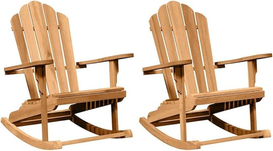Adirondack Rocking Chair 2 pcs Brown 100 x 77 x 99 cm Solid Teak Wood Outdoor Furniture for Patio Garden Relaxation with Ergonomic Backrest