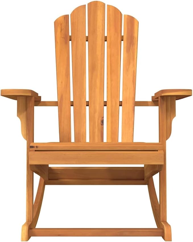 Solid Teak Outdoor Rocking Adirondack Chair with Oiled Finish for Patio and Garden, Medium Size, Comfortable High Backrest and Wide Arms for Relaxing