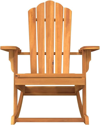 Solid Teak Wood Adirondack Rocking Chair, Outdoor Patio Rocker with High Backrest and Wide Armrests, Weather-Resistant Garden Furniture for Backyard, Porch, Deck, Brown