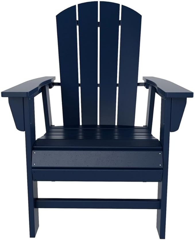 Costaelm Outdoor Adirondack Chair, HDPE Patio Balcony Chairs, Portside Seashell Nautical Curveback Adirondack Chair and Fire Pit Chairs, Navy Blue