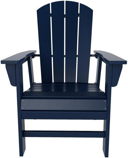 Costaelm Outdoor Adirondack Chair, HDPE Patio Balcony Chairs, Portside Seashell Nautical Curveback Adirondack Chair and Fire Pit Chairs, Navy Blue