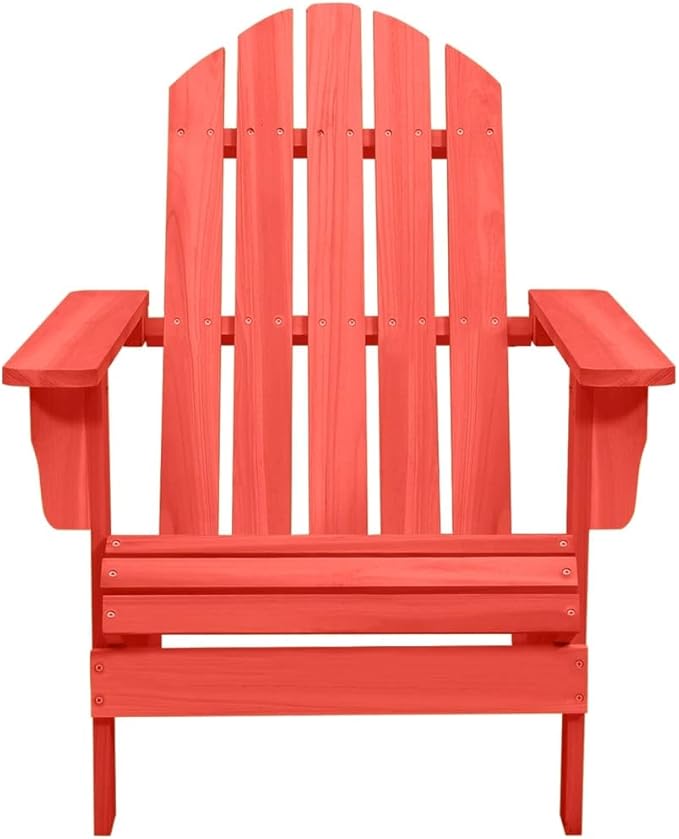Red Solid Fir Wood Adirondack Chair Outdoor Patio Lounge Furniture Comfortable Ergonomic Design for Garden Beach - Photo 3
