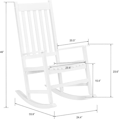Outdoor Porch Rocker Chairs,Weather Resistant Wood Rocking Chair for Adults,Modern Rocking Accent Chairs,Indoor Outside Furniture Rocker,with Armrest,for Garden Lawn Backyard Poolside Deck (White)