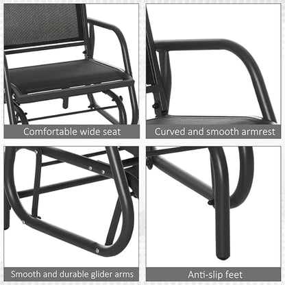 Outsunny Porch Glider Set of 2, Metal Frame Swing Glider Chair with Breathable Mesh Fabric, Curved Armrests and Steel Frame for Garden, Poolside, Backyard, Balcony, Black