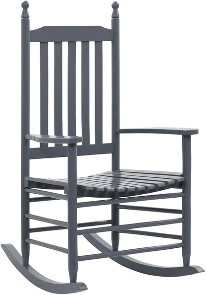 Grey Rustic Rocking Chair Solid Poplar Hardwood Indoor Outdoor Rocker Comfortable Seating Sturdy Construction 4件