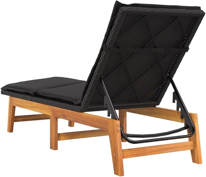 Sun Loungers with Cushions 2 pcs Poly Rattan and Solid Wood Acacia, Patio Loungers, Relaxation Chairs, Pool Loungers - Photo 7