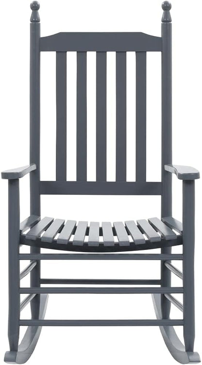 Grey Rustic Rocking Chair Solid Poplar Hardwood Indoor Outdoor Rocker Comfortable Seating Sturdy Construction 4件