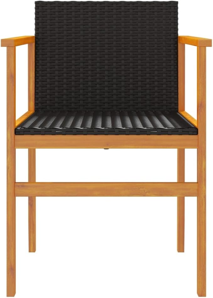 Patio Chairs 2 pcs Black Poly Rattan&Solid Wood Sillas para Patio Lawn Chairs for Dining Table Garden Chair for Picnic Study Courtyard Living Room