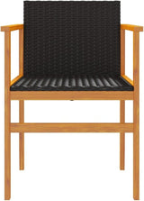 Patio Chairs 2 pcs Black Poly Rattan&Solid Wood Sillas para Patio Lawn Chairs for Dining Table Garden Chair for Picnic - Photo 5