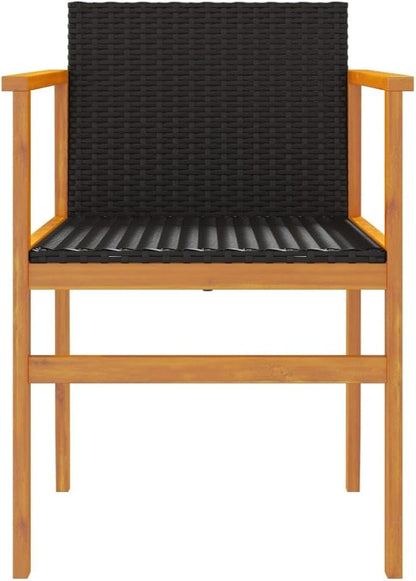 Patio Chairs 2 pcs Black Poly Rattan&Solid Wood Sillas para Patio Lawn Chairs for Dining Table Garden Chair for Picnic Study Courtyard Living Room