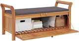 Solid Acacia Wood Garden Storage Bench with Dark Grey Cushion, Rectangular Patio Furniture with Under Seat Storage - Photo 4