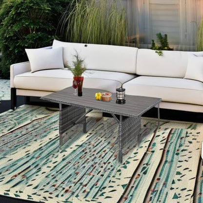 U-MAX Wicker Outdoor Dining Table, 54” Metal Frame Table for Patio Furniture or Indoor (Grey)