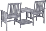 Rustic Garden Bistro Set with Double Chair and Tea Table in Grey Finish and Cream Cushions - Photo 4