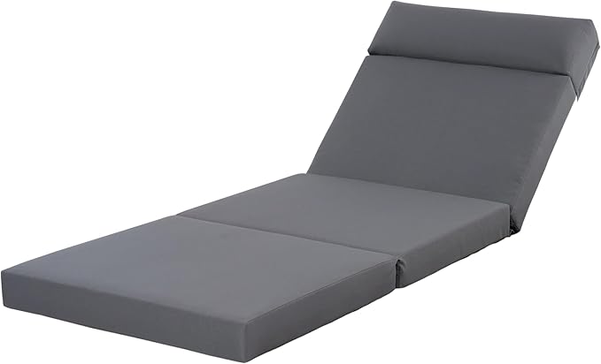 Merax, Dark Gray Outdoor Chaise Lounge Headrest, Patio Reclining Chair Cushions with 4-Fold Design for Lawn, Pool and Beach, 27” W x 76.75” D x 4.00” H